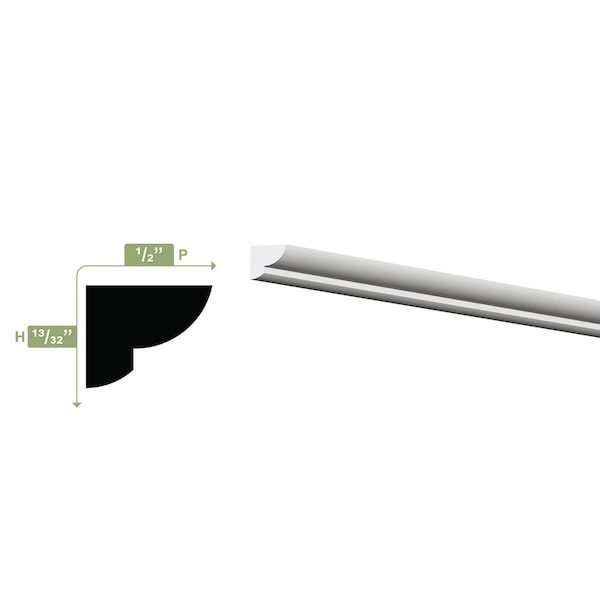 Ekena Millwork 3/8"H x 1/2"P x 96"L Bead Moulding, PVC - MLD00X01X96BESWPV