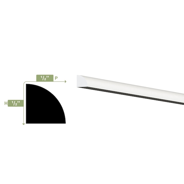 Ekena Millwork WM108 - 1/2"H x 1/2"P x 96"L Quarter Round Moulding, PVC - WM108X96SWPV