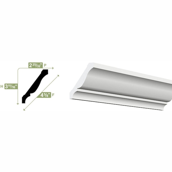 Ekena Millwork WM47 - 3 5/8"H x 2 3/4"P x 4 5/8"F x 96"L Crown Moulding, PVC - WM47X96SWPV