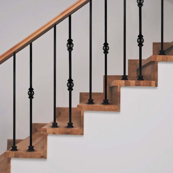 Nuvo Iron in Square x 44in Long Black Steel Interior Balusters - Single Ball/Sphere, 12PK - SQI1BS-12MP
