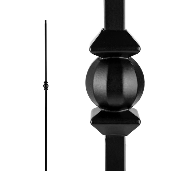 Nuvo Iron in Square x 44in Long Black Steel Interior Balusters - Single Ball/Sphere, 12PK - SQI1BS-12MP