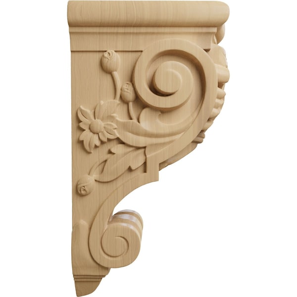 Ekena Millwork 6 1/4"W x 7 5/8"D x 14 1/8"H Large Floral Corbel, Cherry - COR06X07X14FLCH