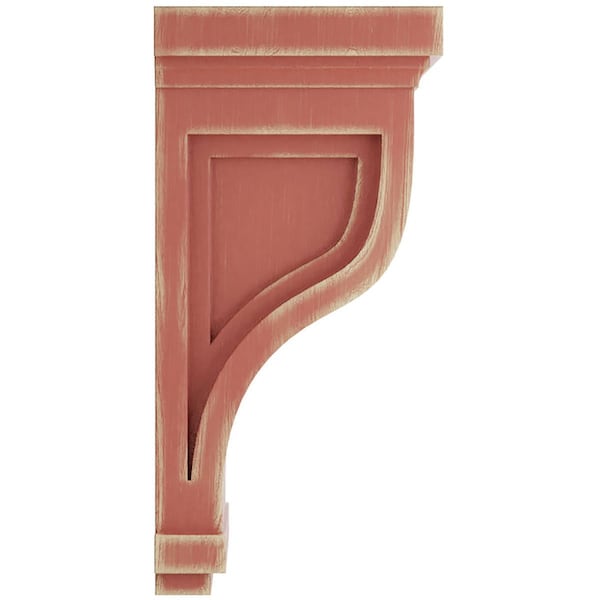 Ekena Millwork 4 3/4"W x 5"D x 10"H Traditional Recessed Wood Vintage Decor Corbel, Salvage Red - CORWD04X05X10TRRD