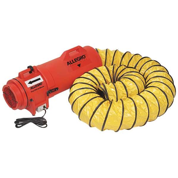 Allegro Industries Confined Space Axial Blower Fan W/ Canister & 25 ft L Duct, 8 in Duct Dia, 120/240V AC - 9533-25