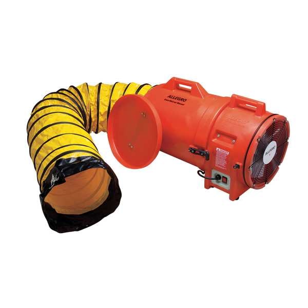 Allegro Industries Confined Space Axial Blower Fan W/ Canister & 25 ft L Duct, 12 in Duct Dia, 115/230V AC - 9543-25