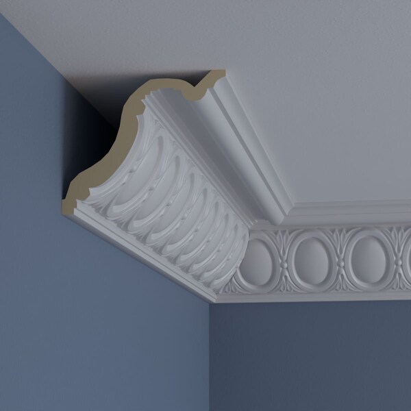 Ekena Millwork 5 1/8"H x 6"P x 7 7/8"F x 94 1/2"L, (3 3/8" Repeat), Egg and Dart Crown Moulding - MLD05X06X07EG