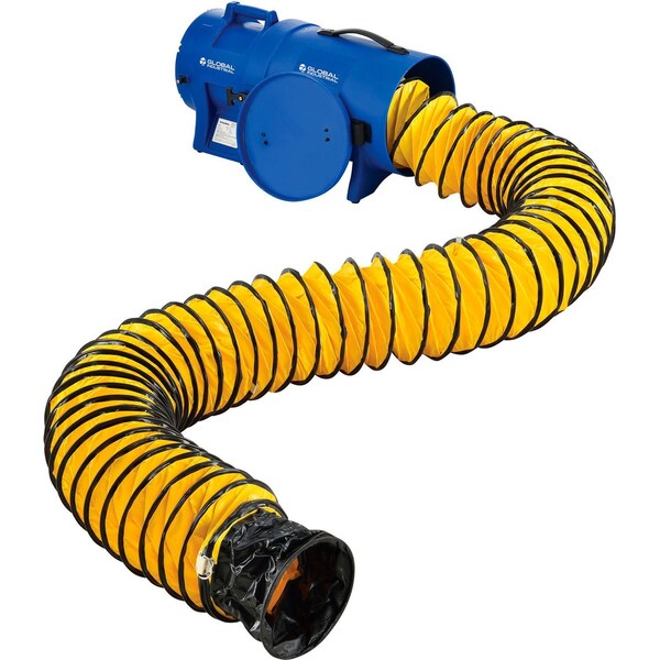Global Industrial 8 Confined Space Blower Fan, 25' Duct, Rotomold Plastic, 1000 CFM, 1/3 HP - 293035