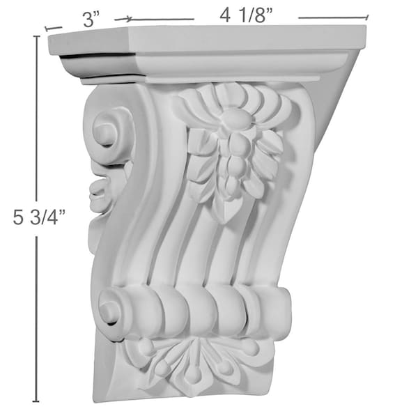 Ekena Millwork 4 1/8"W x 3"D x 5 3/4"H Leandros Fluted Leaf Corbel - COR04X05X03LE