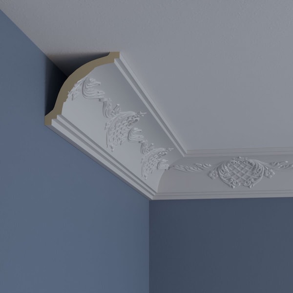 Ekena Millwork 3 3/4"H x 3 7/8"P x 5 3/8"F x 94 1/2"L, (12" Repeat), Strasbourg Crown Moulding - MLD04X04X05SG