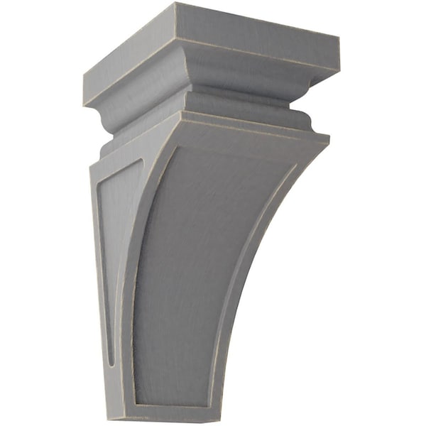 Ekena Millwork 4"W x 4 3/4"D x 8"H Small Nevio Wood Vintage Decor Corbel, Pebble Grey - CORWD04X04X08NEPG