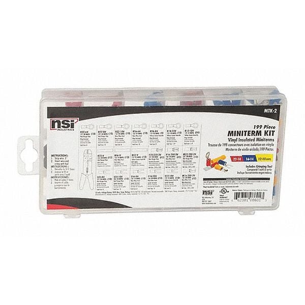 Kit de terminales de alambre de vinilo de 22-10 AWG de Nsi Industries 180 piezas con herramienta - MTK-2