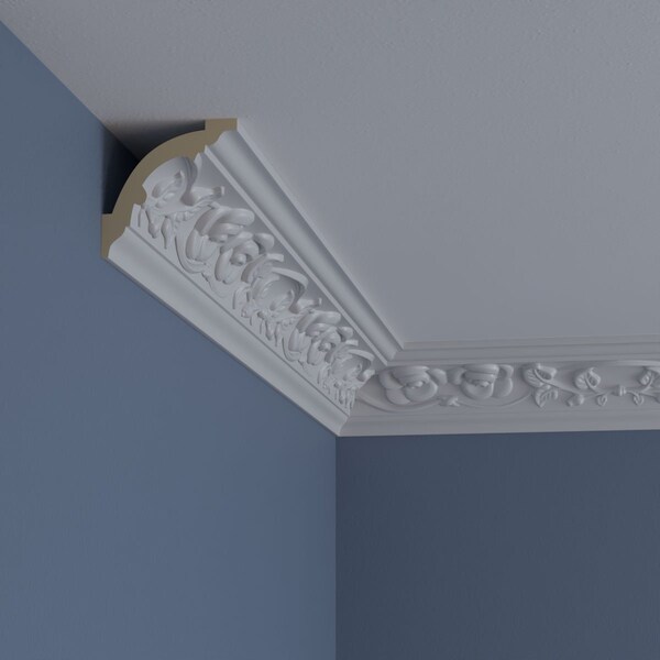 Ekena Millwork 3 1/8"H x 3 1/8"P x 4 3/8"F x 94 1/2"L Rose Crown Moulding - MLD03X03X04RO