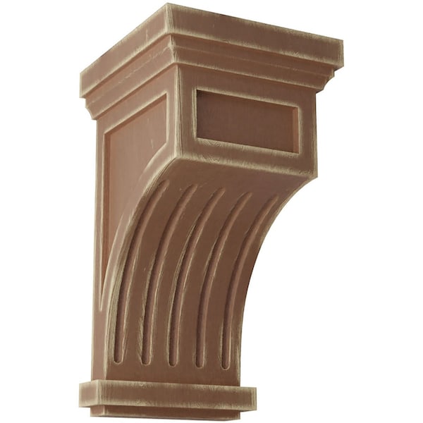 Ekena Millwork 7"W x 7 1/2"D x 13"H Fluted Wood Vintage Decor Corbel, Weathered Brown - CORWD07X07X13FLBR