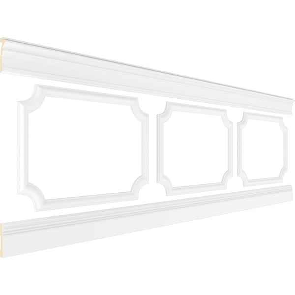 Ekena Millwork 94 1/2"L (Adjustable 32"H to 36"H) Ashford Scalloped Panel Traditional Wainscot Paneling Kit - WPKUSC071P032