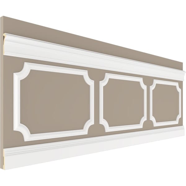 Ekena Millwork 94 1/2"L (Adjustable 32"H to 36"H) Ashford Scalloped Panel Traditional Wainscot Paneling Kit - WPKUSC071P032