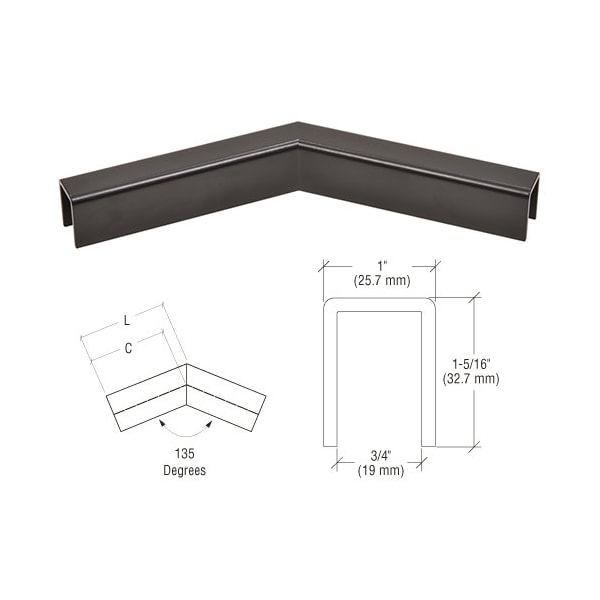 Cr Laurence Matte Black 11 Gauge 135 Degree Horizontal Corner for 1/2-in Glass Low Profile Cap Rail - GRL10H3MBL