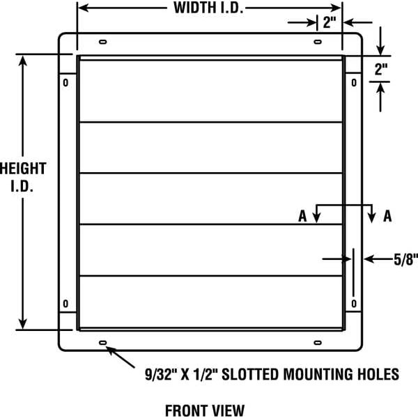 Dayton 20 in 23"H-W 6"L Aluminum Wall Backdraft Dampr, 20-1/2 in x 20-1/2 in, Aluminum - 2C522