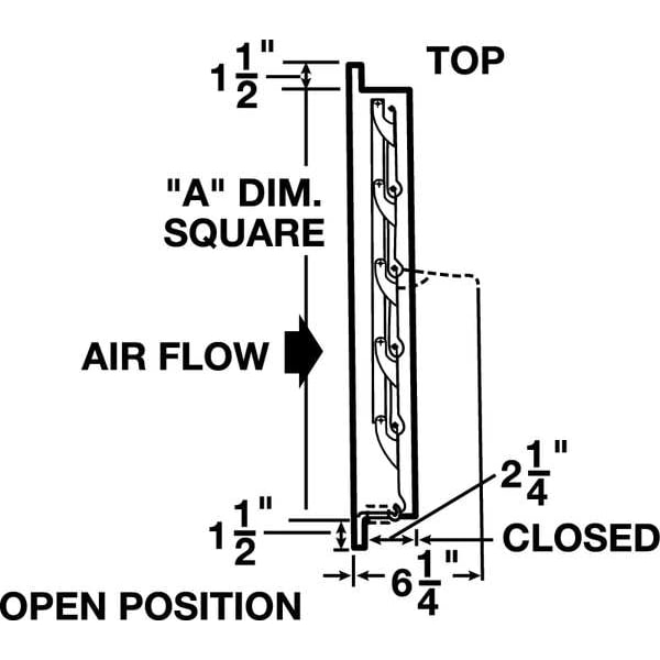 Dayton 20 in 23"H-W 6"L Aluminum Wall Backdraft Dampr, 20-1/2 in x 20-1/2 in, Aluminum - 2C522