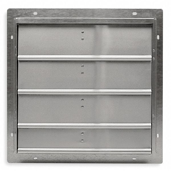 Dayton Wall Backdraft Damper, Vertical Mount, 18 in Dia Fan, 21 in H x 21 in W x 6-1/4 in D, 2000 fpm - 2C521