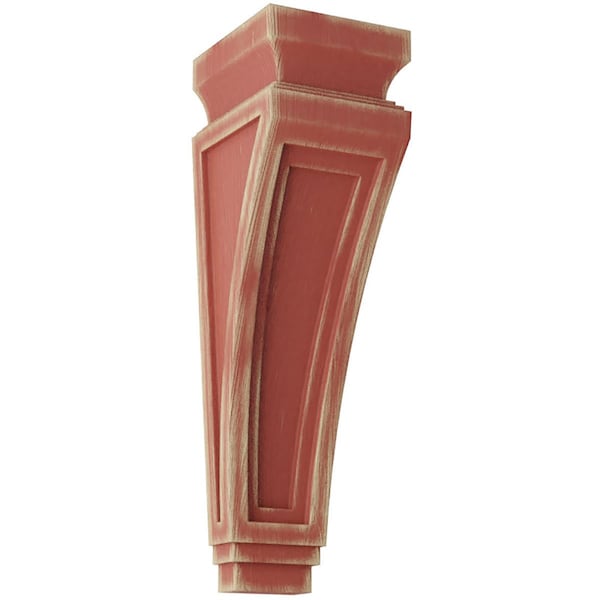 Ekena Millwork 3 7/8"W x 4 1/2"D x 14"H Arts and Crafts Wood Vintage Decor Corbel, Salvage Red - CORWD03X04X14ARRD