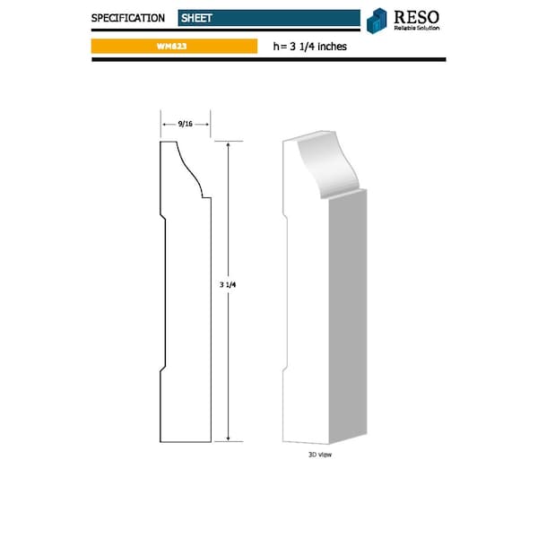 Reso Radiata pine, White, 96 in L, 0.56 in H, 3.25 in W, Primed - RMB-623-96-5