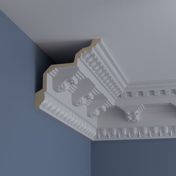 Ekena Millwork 9"H x 9"P x 12 1/2"F x 94 1/2"L, Rosetta Crown Moulding - MLD08X09X12RO