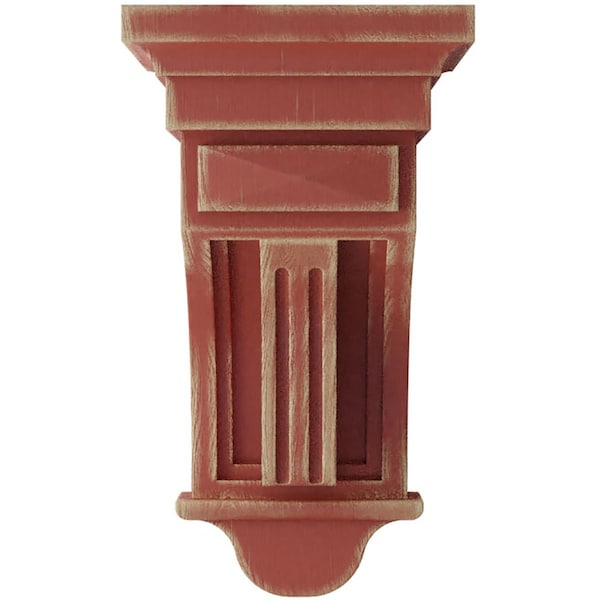 Ekena Millwork 5 1/2"W x 5 1/2"D x 10"H Raised Fluting Wood Vintage Decor Corbel, Salvage Red - CORWD05X05X10RARD