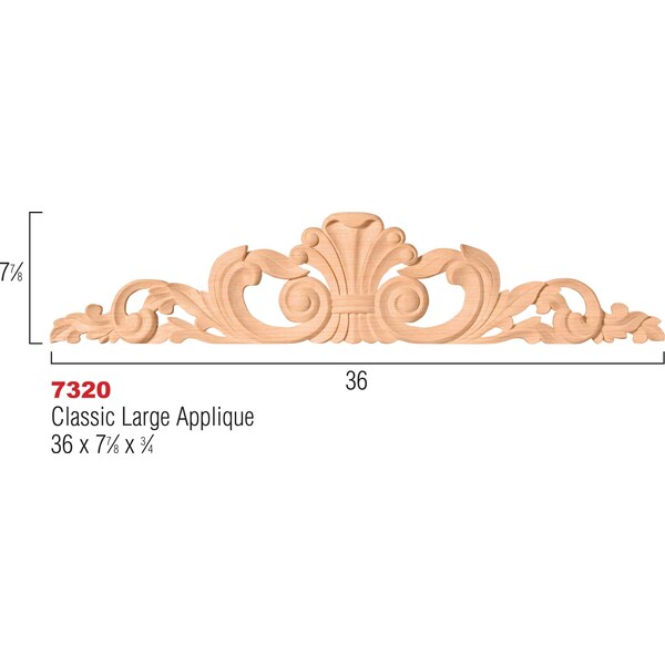 Osborne Wood Products 36 x 7 7/8 x 3/4 Classic Large Applique in Soft Maple - 7320M