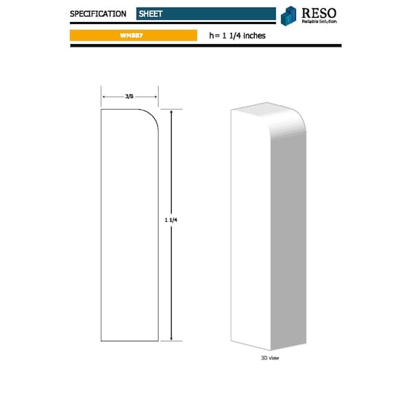 Reso Radiata pine, White, 85 in L, 0.375 in H, 1.25 in W, Primed - RMC-887-85-20