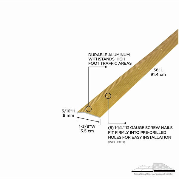 M-D Building Products Aluminum, Satin Brass, 36 in L, 1.375 in W - 79079