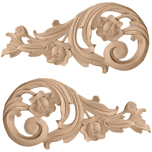 Ekena Millwork 7 1/2"W x 3 1/2"H x 1/2"D (Each Side) Small Rose Scrolls (Pair), Rubberwood PR - ONL07X03X01RORW