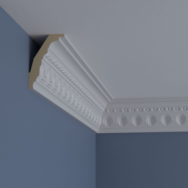 Ekena Millwork 4 3/8"H x 2 7/8"P x 5 1/4"F x 94 1/2"L, (2" Repeat) Heaton Crown Moulding - MLD04X03X05HE