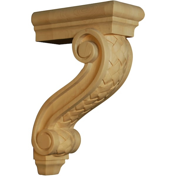Osborne Wood Products 13 1/2 x 3 1/2 x 8 Modified Bar Corbel with Basket Weave in Red Oak - 8106O