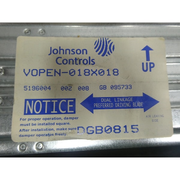 Johnson Controls VOPEN-018X018 DAMPER AIR CONDITIONER PARTS AND ACCESSORY - DGB0815