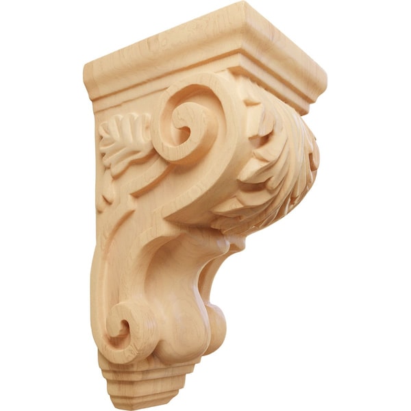 Ekena Millwork 3 1/2"W x 4"D x 7"H Small Traditional Acanthus Corbel, Red Oak - CORW03X04X07TARO