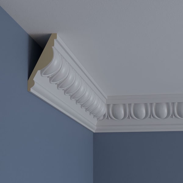 Ekena Millwork 4 3/4"H x 2 3/8"P x 5 1/4"F x 94 1/2"L Egg & Dart Crown Moulding - MLD04X02X05EG