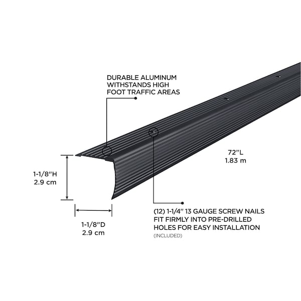 M-D Building Products Aluminum, Matte Black, 72 in L, 1.12 in W - 66270