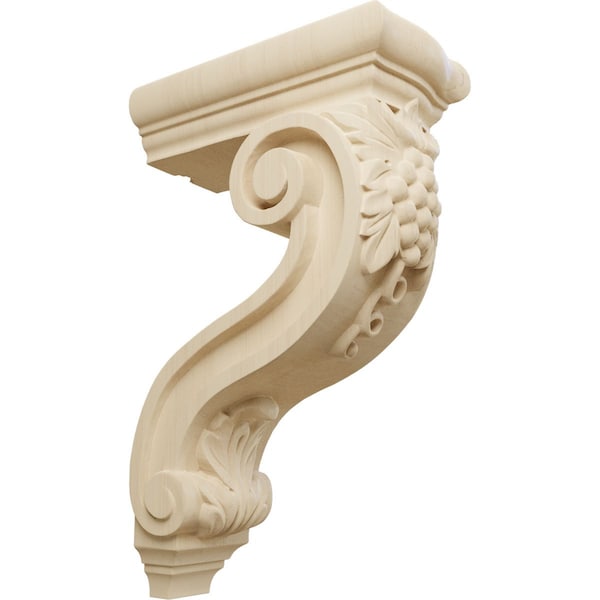 Ekena Millwork 4 1/4"W x 8"D x 13 1/4"H Holmdel Grapes & Vines Corbel, Rubberwood - COR04X08X13HORW