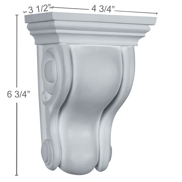 Ekena Millwork 4 3/4"W x 3 1/2"D x 6 3/4"H Traditional Curved Corbel - COR04X06X03TR