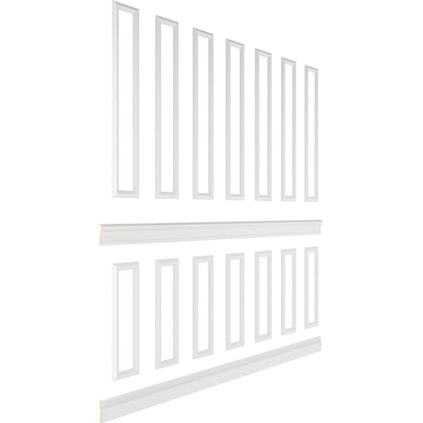 Ekena Millwork 94 1/2"L (Adjustable 108"H to 132"H) Ashford Square Panel Stacked Wall Wainscot Paneling Kit - WPKUST022P108