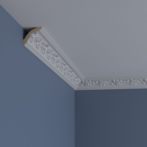 Ekena Millwork 1 7/8"H x 2"P x 2 7/8"F x 94 1/2"L Running Rose Crown Moulding - MLD01X02X02RO