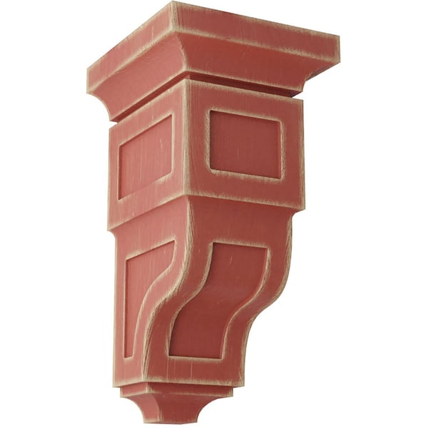 Ekena Millwork 7"W x 7 3/4"D x 14"H Jumbo Reyes Wood Vintage Decor Corbel, Salvage Red - CORWD07X07X14RYRD