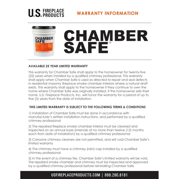 U.S. Fireplace Products Chamber Safe Refractory Parging Material - 5 Gallons Chimney Repair - CS05