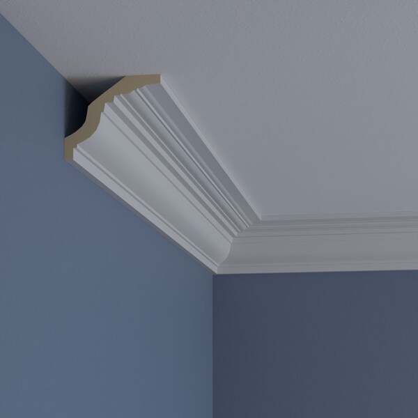 Ekena Millwork 3"H x 3 1/2"P x 4 3/8"F x 94 1/2"L Bedford Smooth Crown Moulding - MLD03X03X04BE