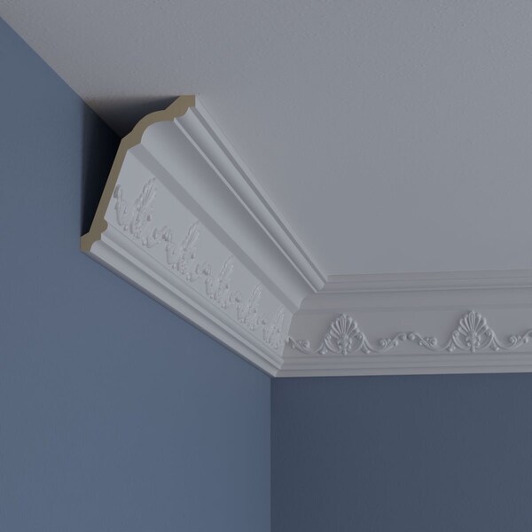 Ekena Millwork 4 3/8"H x 3 1/4"P x 5 3/8"F x 94 1/2"L, (6 1/2" Repeat), Versailles Crown Moulding - MLD04X04X05VE