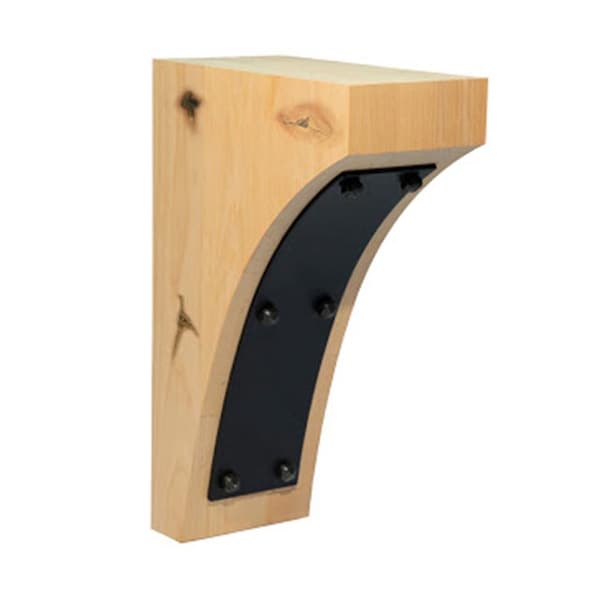 Osborne Wood Products 12 x 4 x 8 Curved Plate Corbel in Oak with Flat Black - 342777O-BL