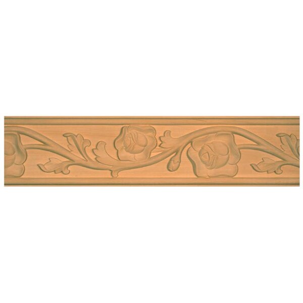 Osborne Wood Products 4 x 3/4 x 96 Rose Carved Chair Rail in Basswood - 891926BAS