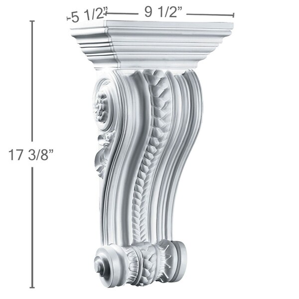 Ekena Millwork 9 1/2"W x 5 1/2"D x 17 3/8"H Alexandria Rope Center Corbel - COR09X17X05AL
