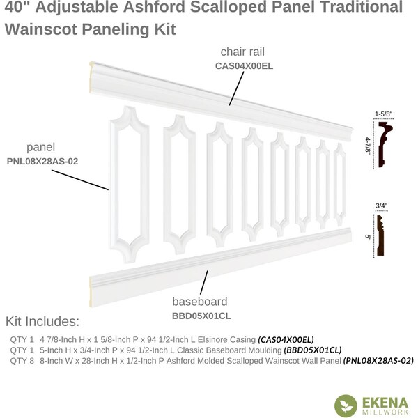 Ekena Millwork Wainscot Paneling Kit, Urethane, 94-1/2 in L, Factory Primed - WPKUSC021P040