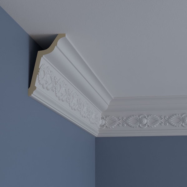 Ekena Millwork 5"H x 3 1/4"P x 5 7/8"F x 94 1/2"L, (5 1/2" Repeat), Logan Crown Moulding - MLD05X03X05LO